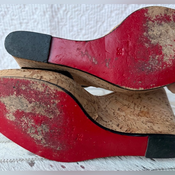 Christian Louboutin Black Patent Cork Wedge Sandals Size 38 - Picture 8 of 8